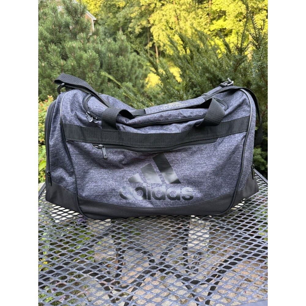 Adidas Gray & Black Signature Logo & Crossbody Strap Defender Duffel Bag Size L